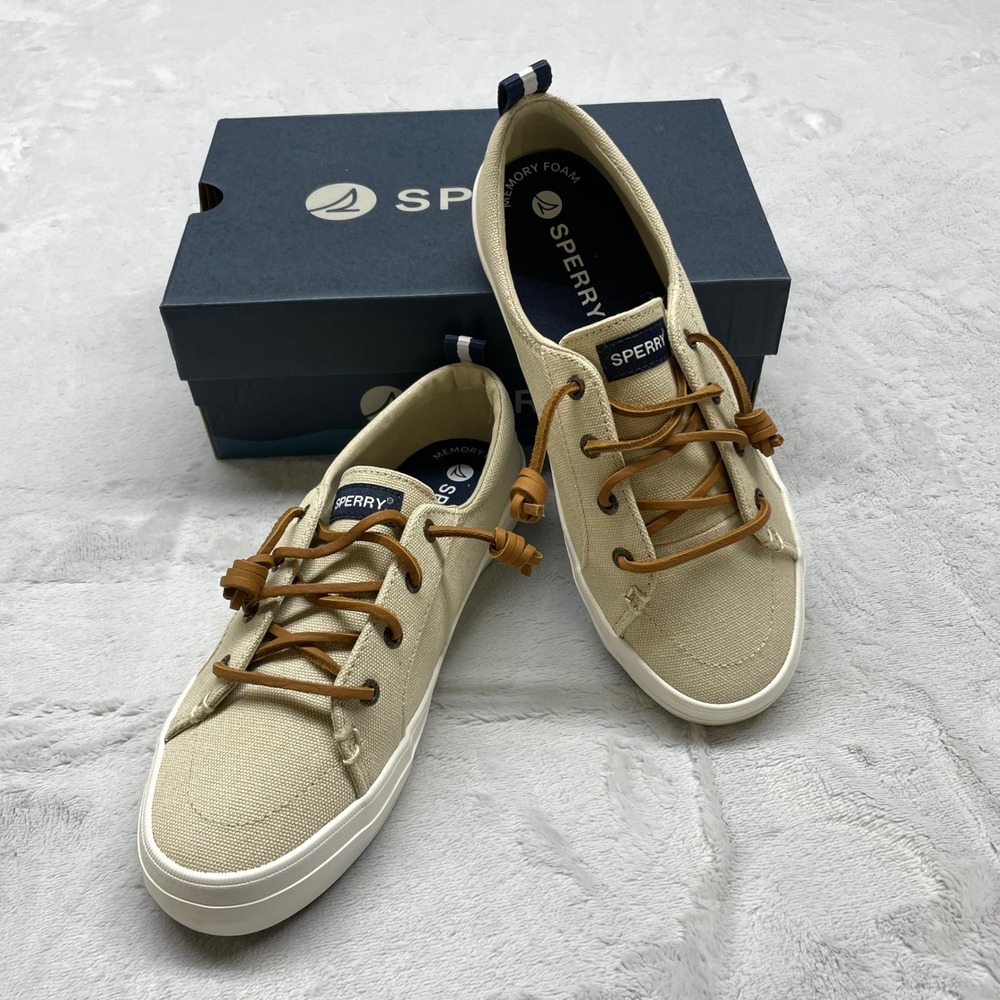 Sperry Crest Vibe Womens Sneakers 7W Tan Canvas Memory Foam Comfort NIB